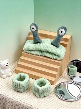 3-Piece Spa Headband And Wristband Set, Funny Snail Eye Makeup Headband, Hairband, Soft Plush Face Washing Headband, Elastic Headband, Skin Care Headband, Women's Headband, Wristband, Headband, Hair Clip, Coral Fleece Wristband, Halloween Costume Accessories, Christmas Gifts For Women Hair Accessories
