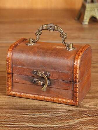 1/2 st vintage smyckeskrin, träförvaringslåda för halsband, örhängen, smycken, rekvisita för fotografering, med handtag