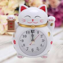 Lindo Reloj de Gato de Dibujos Animados, Reloj Despertador de Gato de la Suerte, Reloj de Escritorio de Dibujos Animados con Forma de Gato de Buena Suerte para el Hogar, Reloj - YF2025B + BLANCO - Ver 8