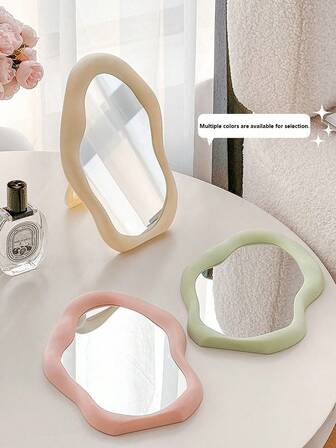 Simple Desktop Desktop Cloud Makeup Mirror Cream Style Mirror With Multiple Colors Available. Cute Student Dormitory Makeup Mirror For Home Use. Suitable For Office Workers And Valentine's Day. Irregular Cloud Makeup Mirror.