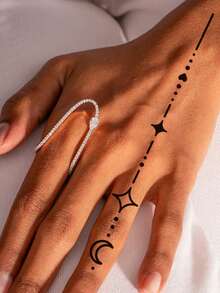 1 Sheet Waterproof Tattoo Sticker, Moon Heart Pattern Temporary Tattoo Suitable For Hand, Arm, Leg And Body Wear, Water Transfer Fake Tattoo For Women And Men - Black - View 2