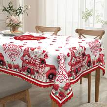 1 pezzo Tovaglia rotonda per il nuovo San Valentino, con stampa di camion rosso, rose e cuori, adatta per tavoli rotondi e rettangolari, tavolo da pranzo, tavolo da caffè, decorazione a quadri grigi, decorazione per feste di anniversario - Facile da pulire, in tessuto di poliestere, regalo di San Valentino per coppie, adatta per stile rustico o moderno, tema romantico, materiale durevole, decorazione domestica per le vacanze - Multicolore - Visualizzare 10