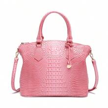 Luxurious Crocodile Pattern Cross-Body Top-Handle Bag - High-End Fashion Handbag For Women's Work And Daily Use - Premium Quality, Stylish Design, Multiple Pockets, Adjustable Strap - 粉色 - 查看 4