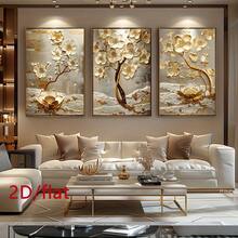 Zestaw trzech plakatów bez ram, proste abstrakcyjne obrazy ze złotymi kwiatami, sztuka ścienna na płótnie, artystyczne obrazy ścienne jako prezent, sypialnia, biuro, salon, kawiarnia, bar, dekoracja ścienna, dekoracja domu i akademika - 3 szt. - Zobacz 7