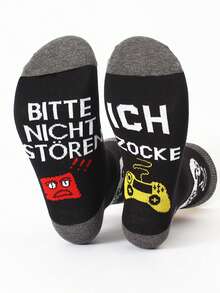 3 Pairs Unisex "BITTE NICHT STOREN ICH ZOCKE" Gamer Mid-Calf Socks - Multicolor - View 4
