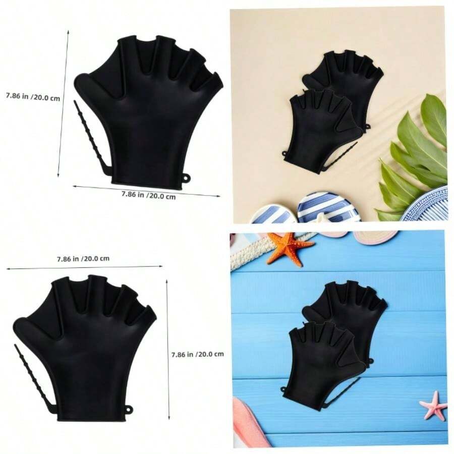 2 Pares De Aletas De para Natacin Guantes para Entrenamiento De Natacin Paletas para Dedos Equipo De Buceo para Adultos Equipo - Negro - Ver 1