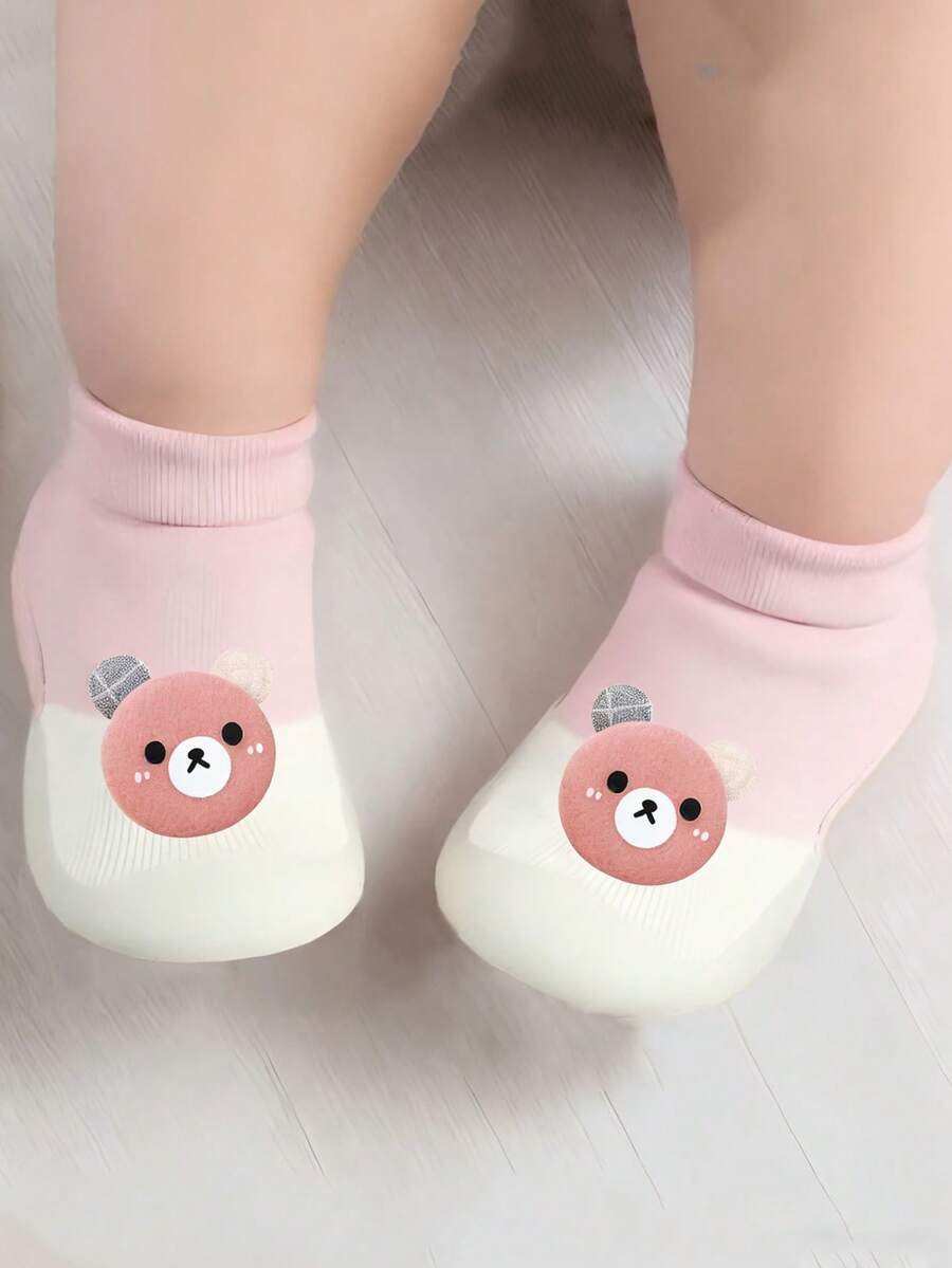 粉色幼儿袜鞋，橡胶防滑鞋底室内拖鞋，适合男宝宝和女宝宝，室内外日常穿着 - 粉色 - 查看 1