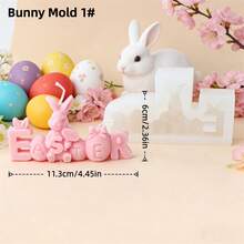 复活节快乐标语兔子蜡烛模具 3D兔子香薰蜡烛石膏模具 DIY花兔设计手工蜡烛制作模具 - 白色 - 查看 6