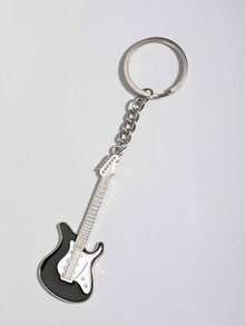 1pc Unisex Creative Metal Guitar Keychain Instrument Pendant - Black and White - View 4