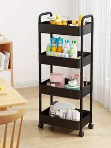 Multi-Tier Rolling Storage Cart - Compact Design Saves Space, Sturdy Plastic Structure, Suitable For Kitchen, Bathroom, Bedroom, Office, Warehouse, Garage - Easy Assembly, Multi-Functional Multi-Tier Shelving, Home Storage Rack - Car Storage Rack/Black - View 4