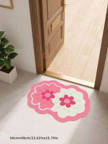 1pc Sweet Pink Floral Long Carpet, Bedroom Bedside Decorative Mat, Ins Style Fluffy Pink Flower Rug, Asymmetrical Size With 1-5cm Cutting Error, Hallway Long Carpet, Rug, Long Carpet, Area Small Rug, Mat, Home Decor, Area Rug, Living Room Area Rug, Living Room Home Decor, Room Decor, Plush Carpet, Furry Carpet, Autumn/Winter Carpet, Thick/Fluffy, Washable Carpet