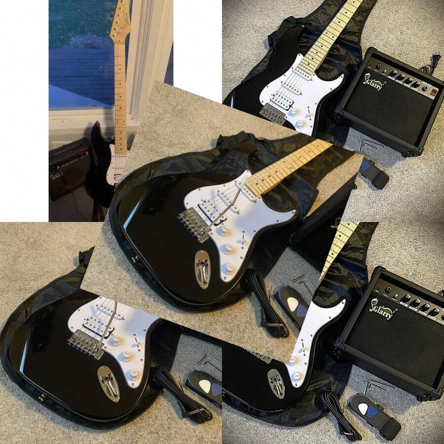 Full-Size Black Electric Guitar Starter Package With 20-Watt Amp HSS Pickups - như hình ảnh - Xem 1