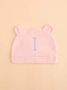 1顶婴儿粉色薄款26字母耳朵针织帽，可爱熊耳造型，柔软舒适轻便，适合0-3个月新生儿四季日常佩戴，多种字母可选 - 粉色 - 查看 23