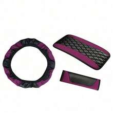 Fashionable Genuine Leather Car Interior Set - Steering Wheel Cover + Seat Belt Shoulder Pads + Center Console Armrest Pad, Stylish Luxury Design, Enhancing Driving Experience - one-size - View 14