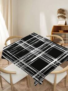 Față de masă neagră cu imprimeu geometric, față de masă modernă dreptunghiulară/rotundă din poliester, impermeabilă, imprimare digitală potrivită pentru sufragerie, masă de exterior, masă rotundă mică