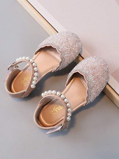 Giày sandal công chúa pha lê cho bé gái, giày trẻ em đính đá lấp lánh, đế mềm mại, thoải mái, chống trơn trượt cho mùa hè.