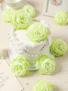 12/24 peças de flores artificiais de peônia, cabeças de flores de peônia simuladas com hastes para decoração de festas de casamento, decoração de bolos e centros de mesa para sala de estar, plantas artificiais, decoração de outono, decoração de quarto, mesa, jardim, artigos de decoração para ambientes. - Menta verde - Ver 4