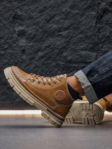 New Boots, Retro Men's Shoes, High-Top Lace-Up Shoes, British Style Men's Shoes Work Boots - Yellow - View 6