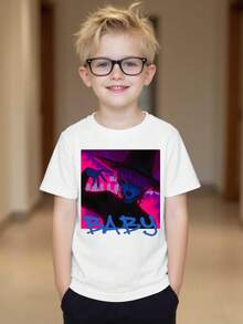 Boys' Kpop Graphic T-Shirt - Cute Cartoon Character with "" Print, Light Yellow Short Sleeve Tee, Soft & Breathable Summer Top for Youngsters, Casual Round Neck, Perfect for Outdoor Play, Youngsters'S Playwear, Playful Youngsters'S Design - Blanco - Ver 5