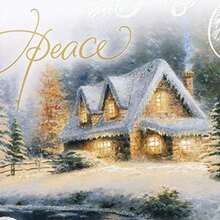 Hallmark Thomas Kinkade - Surtido de tarjetas de Navidad en caja, casas nevadas (40 tarjetas con sobres y sellos de aluminio)(Thomas Kinkade, Paz) - Multicolor - Ver 5