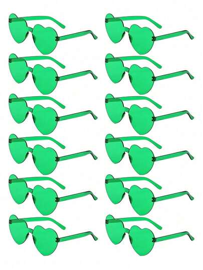 12pcs/6pcs - Frameless Heart-Shaped Transparent Green Glasses, Suitable As Party Favors, Perfect For St. Patrick's Day Parties, Clover-Themed Parties, And St. Patrick's Day Gifts