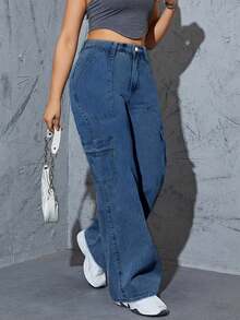 Women's Jeans, Y2K Style Women's Clothing, Casual And Versatile Straight-Leg Pants, Workwear Pants, Jeans > Pants, Suitable For All Seasons, With Multiple Pocket Designs, Religion > Clothes, Suitable For Casual Outings, Cocktail Parties, Parties, Christmas, Nightclubs, Banquets, Film Festivals, Cinemas, Dance Parties, Cocktail Parties, Bars, Weddings, Graduation Ceremonies, Back-To-School, Birthday Parties, Rebellious Girls, Festival-Themed Parties, Casual Wear, Street Fashion, Fashion Shows, Dates, Valentine's Day, Going Out To Work At University, School, Village, Music Concerts, Street Girls, Young Girls, Country Outfits For Women, Best For Women When Going Out, Women's Vacation Clothing, Country Music Concerts, Women's New Year Outfits, Valentine's Day Outfits For Women. - 藍色 - 查看 5