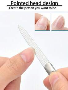 5pcs Stainless Steel Double-Sided Nail File Set, Ergonomic Handle, Pointed Nail Polishing Tools, Nail Buffers, Suitable For Nail Shaping, Polishing, Salon And Home Use, Great For Pedicure And Manicure - Silver - View 6
