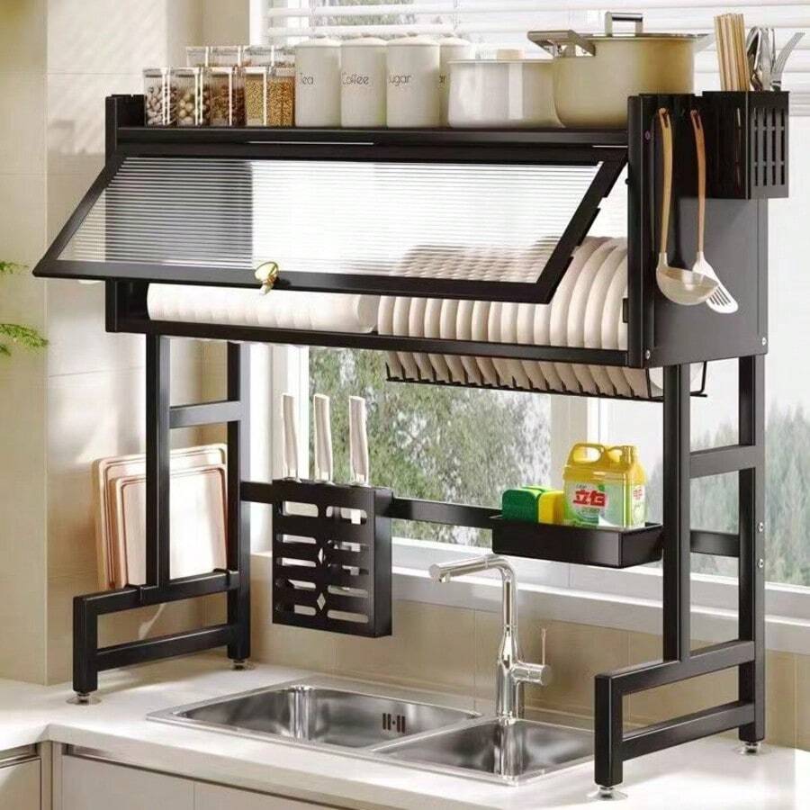 HanTai Over The Sink Dish Drying Rack,3 Tier  Full Stainless Steel Large Storage Kitchen Dish Rack,For Kitchen Counter,Expandable Multifunctional Organizers