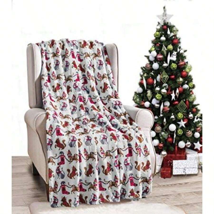 Elegant Comfort - Manta de Forro Polar con diseño navideño, Impreso, Santa, 1(Gato de Navidad) - Multicolor - Ver 1