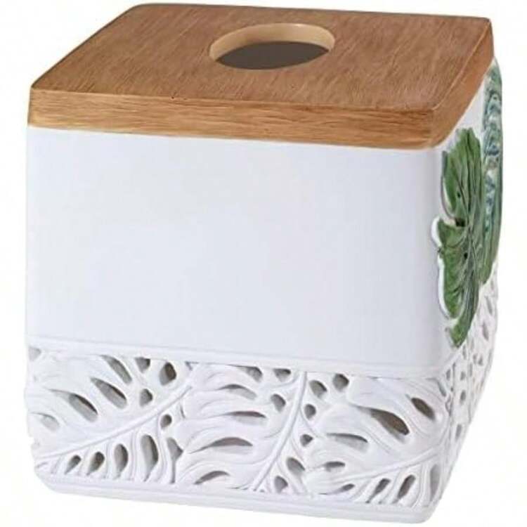 Avanti Linens - Toalla de Punta de los Dedos, Toalla de algodón Suave y Absorbente (Viva Palm Collection)(Tissue Box Cover Verde) - Multicolor - Añade 5