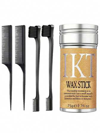 ikt Hair Wax Stick Styling Set With Edge Brush & Rat Tail Comb – Strong Hold Hair Finishing Stick For Slick Bun, Baby Hair, Edges & Flyaways, Non-Greasy Wax For Women And Men