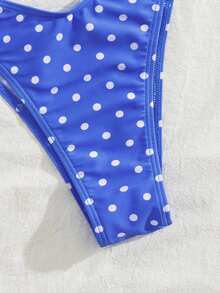 PEPPERMOLLY 新款柔软衬垫蓝白波点印花细肩带露背性感派对比基尼套装，夏季沙滩时尚女士泳装度假装 - 藍白色 - 查看 7