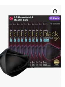 [L G A rwasher] KF94 Mascarilla desechable, paquete de 10 Hecho en Corea, máscara facial reutilizable transpirable negra, máscaras de tela ajustables envueltas individualmente de 4 capas - Negro - Ver 5