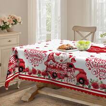 1 pezzo Tovaglia rotonda per il nuovo San Valentino, con stampa di camion rosso, rose e cuori, adatta per tavoli rotondi e rettangolari, tavolo da pranzo, tavolo da caffè, decorazione a quadri grigi, decorazione per feste di anniversario - Facile da pulire, in tessuto di poliestere, regalo di San Valentino per coppie, adatta per stile rustico o moderno, tema romantico, materiale durevole, decorazione domestica per le vacanze - Multicolore - Visualizzare 7