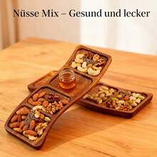 Rosewood Compartment Fruit Tray, Round Wooden Serving Platter, Solid Wood Dessert Plate, Multi-Functional Snack Tableware, Washable And Displayable Food Plate For Coffee, Tea, Cake, Cheese, Bread, Home And Kitchen Decor - Ideal For Gifts, Parties, Gatherings, Halloween, Christmas - Ginger - View 5