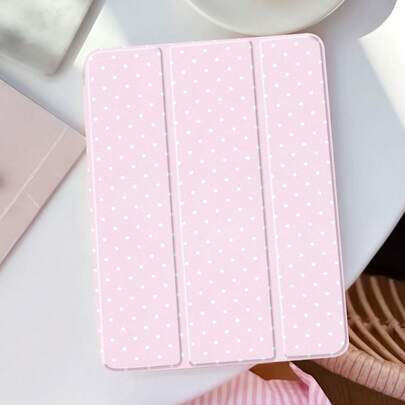 1 件可爱粉色波尔卡圆点艺术设计平板电脑保护壳，兼容 iPad (A16) 11 英寸第 11 代 2023、iPad 9/10 代 10.9 英寸、Galaxy Tab S6 Lite 10.4，防摔，铅笔槽，睡眠/唤醒支持，圣诞节，万圣节，浪漫礼物