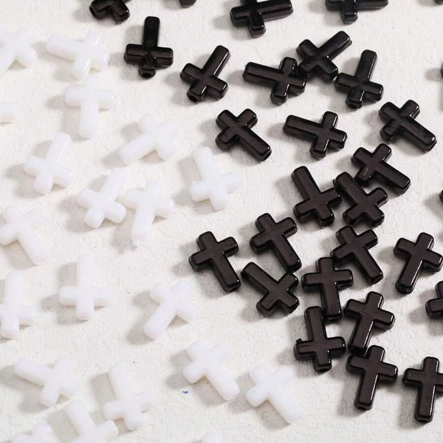 10/50/100pcs Black And White Cross Dark Bead Bracelet Necklace Phone Chain Hairclip Earrings Bead Material DIY Jewelry Accessories - Black and White - View 1