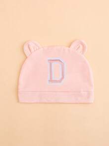 1顶婴儿粉色薄款26字母耳朵针织帽，可爱熊耳造型，柔软舒适轻便，适合0-3个月新生儿四季日常佩戴，多种字母可选 - 粉色 - 查看 5
