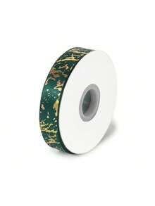 1pc 2.5cm Width, 22M/25 Yards Length, Polyester Ribbon With Foil Printed Christmas Tree, Gift Wrapping Ribbon, Christmas Holiday Decor DIY - Dark Green - View 1