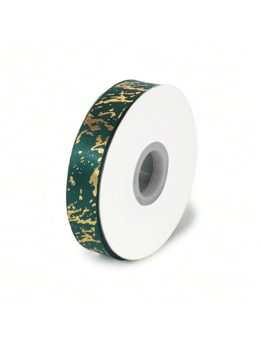 1pc 2.5cm Width, 22M/25 Yards Length, Polyester Ribbon With Foil Printed Christmas Tree, Gift Wrapping Ribbon, Christmas Holiday Decor DIY - Dark Green - View 1