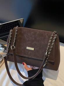 Bolsa De Ombro Feminina Retrô Em Pu Fosco, Estilo Outono/Inverno, Com Aba Elegante E Fecho Magnético. Bolsa Quadrada Com Design Europeu E Americano, Ideal Para Uso Diário, Viagens, Encontros E Compras. Grande Capacidade. - Multicolorido - Ver 6