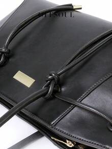 复古梯形翼形女士公文包，新款通勤OL办公手提包，大容量高端单肩托特包 - 黑色 - 查看 7