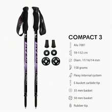3 Trekking Poles – 5.6 Oz Ultralight, Backpacking, Thru Hiking Poles, Adjustable, Collapsible, Customized Fit, EVA Grips, Aluminum Walking Sticks (Compact 3) - Purple - View 2