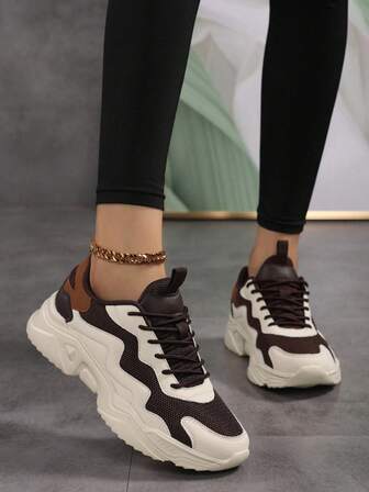 Women's Casual Sports Shoes, Breathable Mesh Sneakers, Non-Slip Durable Leather Patchwork Running Shoes, Fashionable Personalized Casual Shoes For Female Students, Outdoor, Party, Lightweight Comfortable Lolita Shoes For Women, Suitable For All Seasons