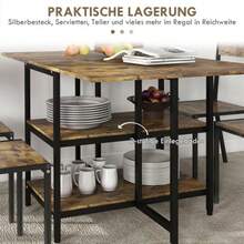HOMCOM Folding Dining Table With Wheels, 140 X 80 Cm, Seats 2 To 6, 2 Shelves, Rustic Brown, Steel - Coffee Brown - View 5