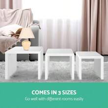 Coffee Table Set Of 3 Bedside Bed Side Sofa Nesting Tables Laptop Desk High Gloss Wooden Home Furniture Living Room Bedroom Office White Rectangular Modern Sturdy Stackable Space Saving - White - View 6