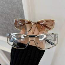 1 Pair Classic Oval Fashionable Sunglasses, Unisex, Retro Round Casual Personalized Sunglasses - Black - View 4