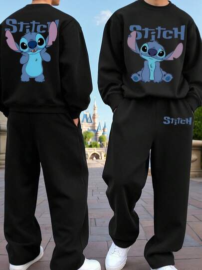 Disney 男士卫衣套装（2件套），包含一件印花卫衣和一条喇叭裤，街头风穿搭，男友/老公礼物，周年纪念礼物，卫衣