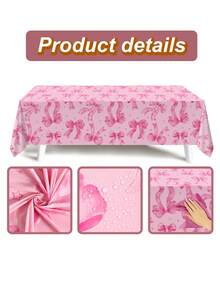 1pc Pink Bow Baby Shower Tablecloth, Pink Bow Theme Birthday Party Table Decor, Baby Shower Decoration, Gender Reveal Party Decor, Baby Party Disposable PE Tablecloth, Baby Shower Supplies, Wedding Decoration, 1st Birthday Party Decor, Baby Shower Table Cover, Dining Table Decor, Kitchen Decor, Home Decor, Baby Party Decorations, Newborn Party Room Table Decor, Baby Shower Gift - All-over Bows - View 9