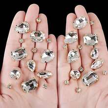 130 buah Rhinestone Transparan, Berbagai Bentuk, Pengait Logam, Permata Kaca untuk Jahit, Cocok untuk Perhiasan, Pakaian, Kostum, Sepatu, Gaun, Aksesoris - Putih-B - View 5